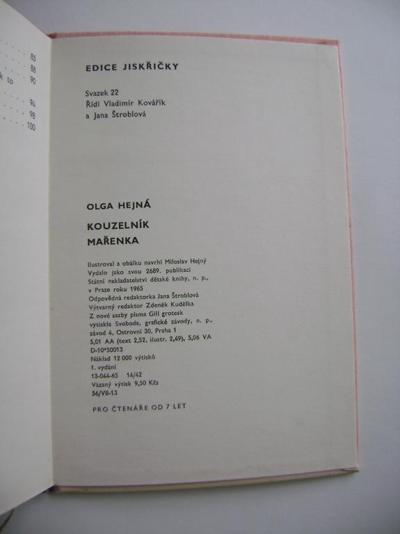 Olga HejnÃ¡: KOUZELNÃK MAÅENKA (edice JiskÅiÄky 1965, ilustrace)