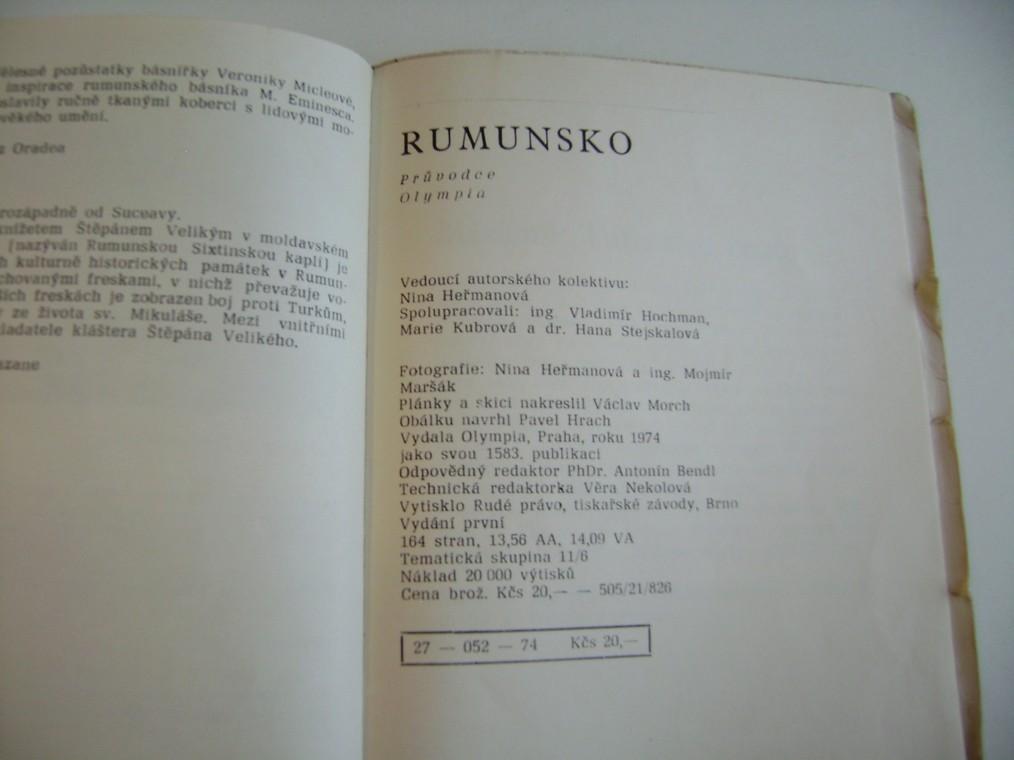 RUMUNSKO - prÅ¯vodce (vyd. Olympia 1974, kol. autorÅ¯)