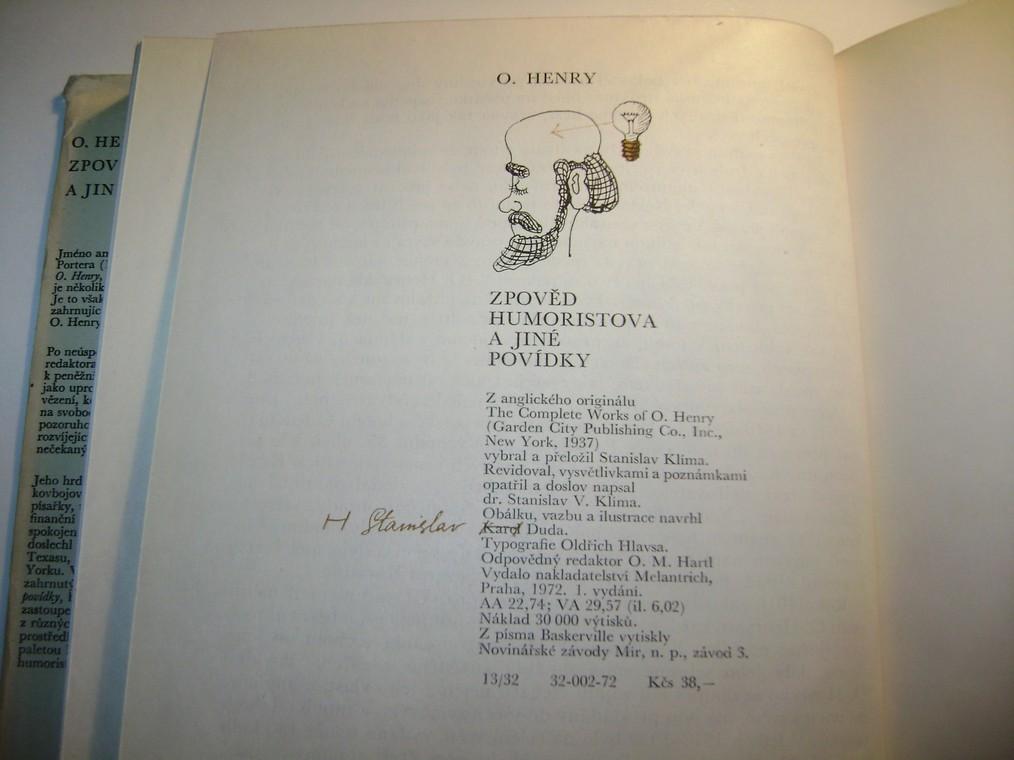 O. Henry: ZPOVÄÄ HUMORISTOVA A JINÃ POVÃDKY (Melantrich 1972, il. Stanislav Duda)