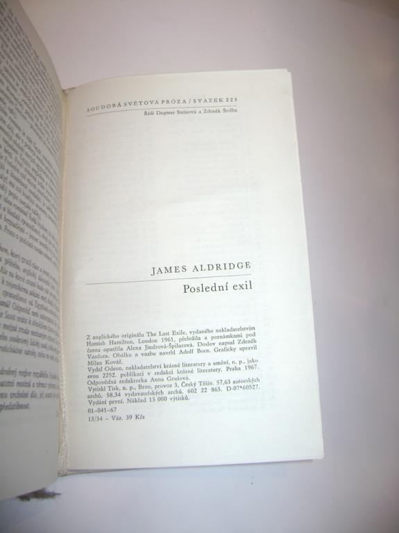 James Aldrige: POSLEDNÃ EXIL (1967, Egypt, suezskÃ¡ vÃ¡lka) (A)
