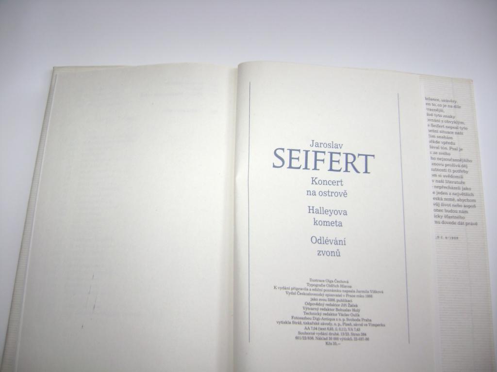 Jaroslav Seifert: Koncert na ostrovÄ, Halleyova kometa, OdlÃ©vÃ¡nÃ­ zvonÅ¯ (1986) (A)