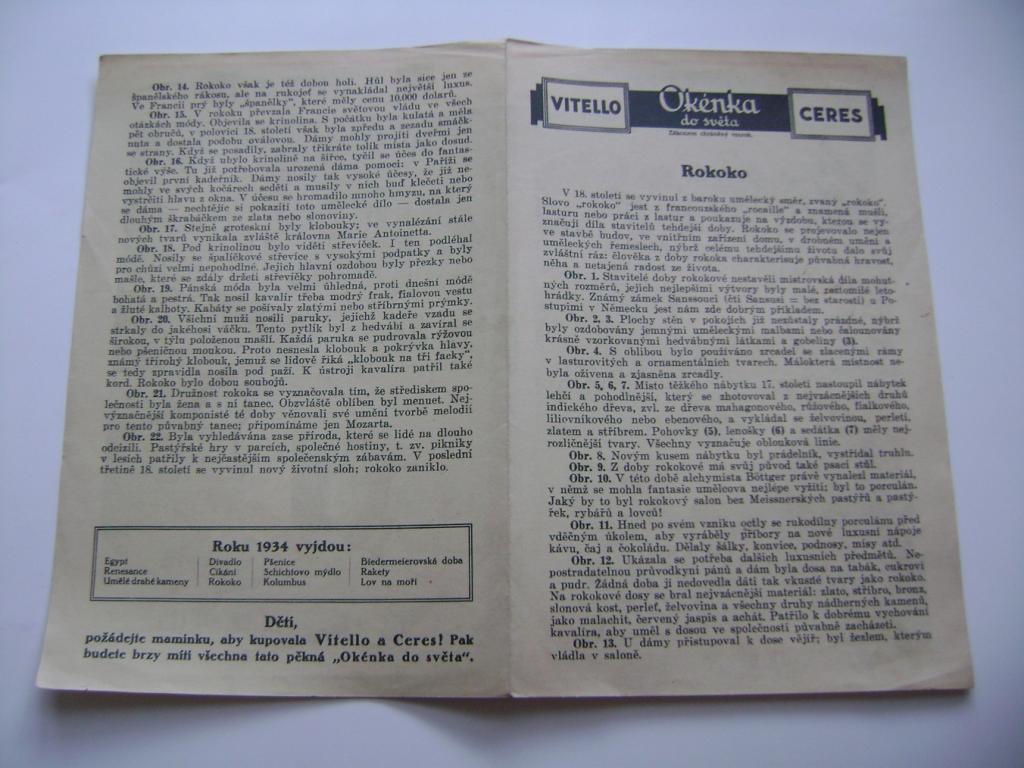Reklama OkÃ©nko do svÄta VITELLO CERES tuk - Rokoko - 1934 (A)