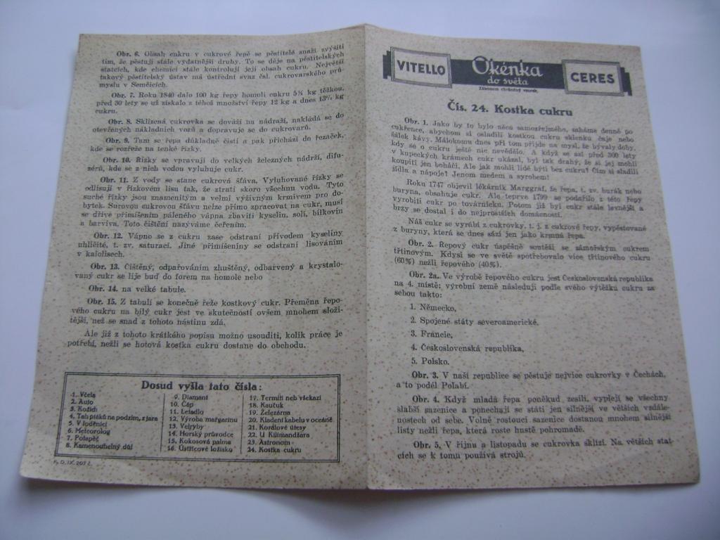 Reklama OkÃ©nko do svÄta VITELLO CERES tuk - Kostka cukru - 1934 (A)
