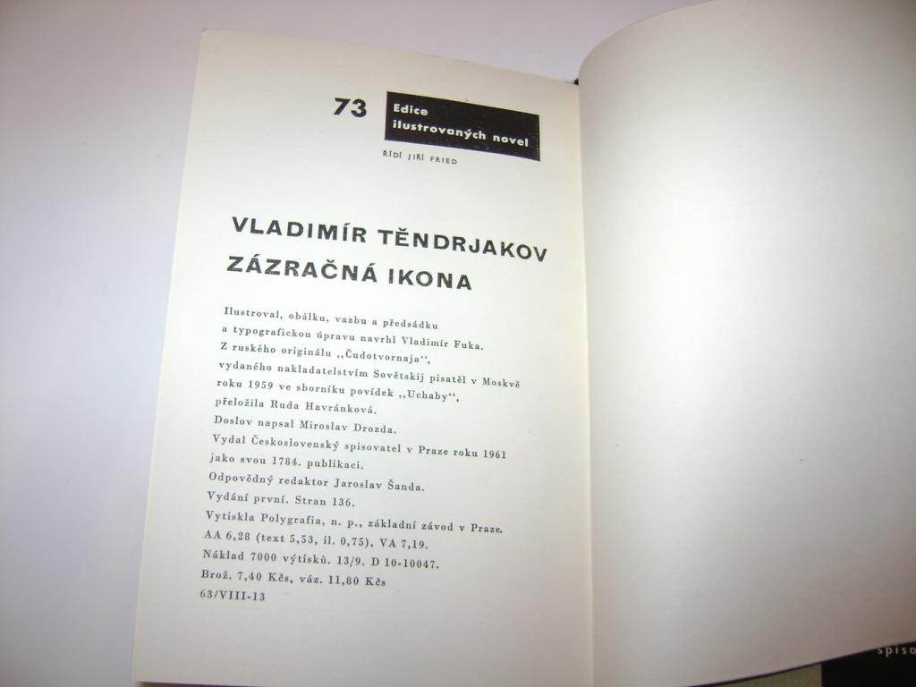 VladimÃ­r TÄndrajov: ZÃZRAÄNÃ IKONA (1961, il. VladimÃ­r Fuka) (A)