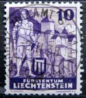 LICHTENŠTEJNSKO: MiNr.158 Knight and Vaduz Castle 10Rp 1937