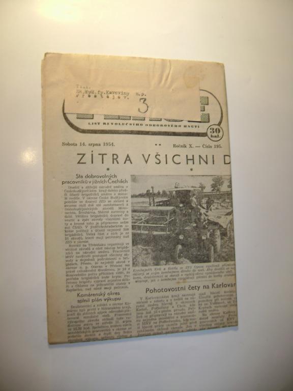 Staré noviny srpen 1954 - PRÁCE - list ROH (A)