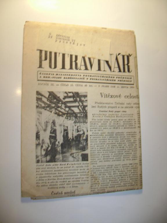 Staré noviny srpen 1954 - POTRAVINÁŘ (A)