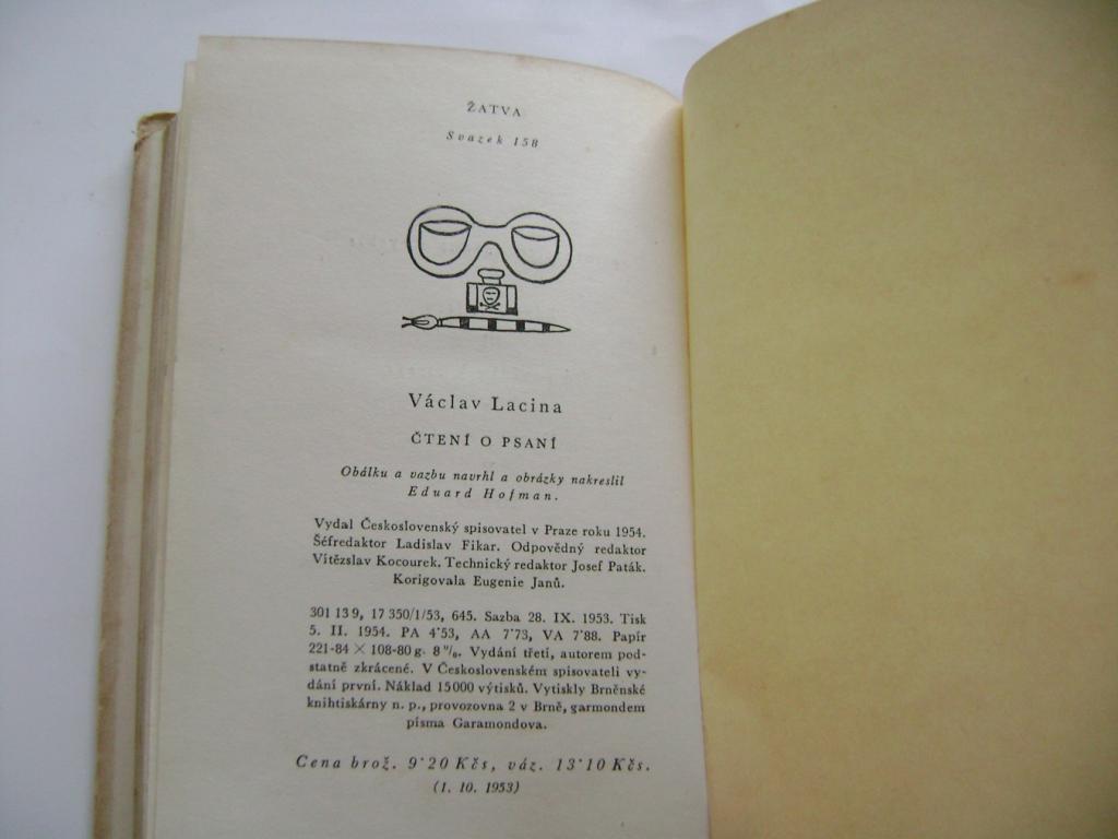 Václav Lacina: Čtení o psaní (1954) (A)