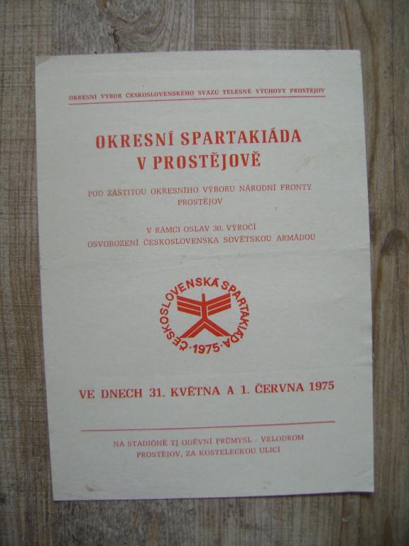 Okresní spartakiáda Prostějov 1975 program (A)