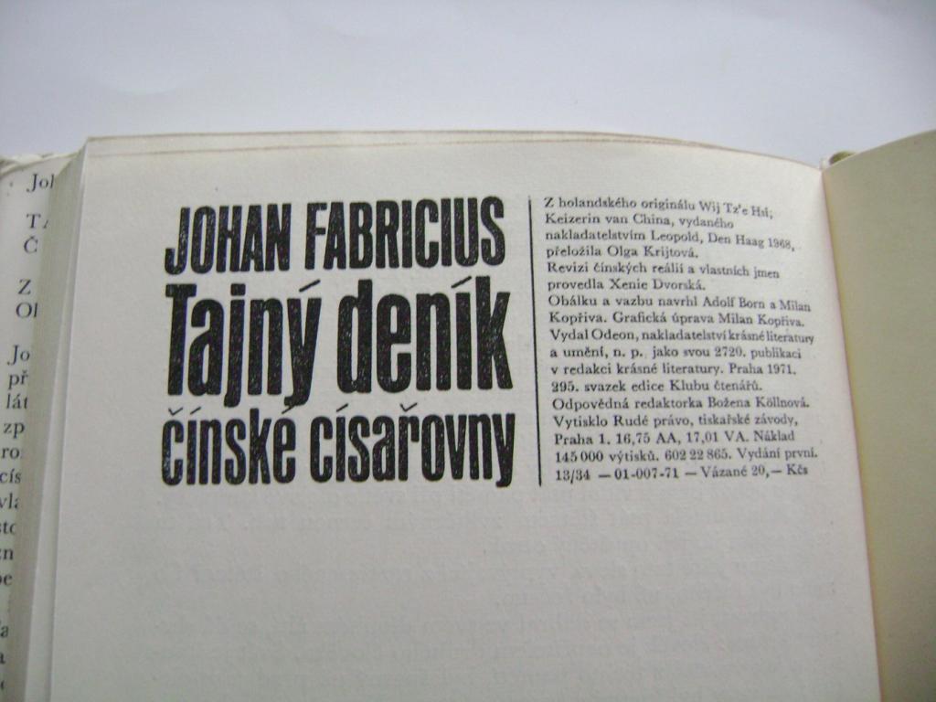 Johan Fabricius: Tajný deník čínské císařovny (1971) (A)