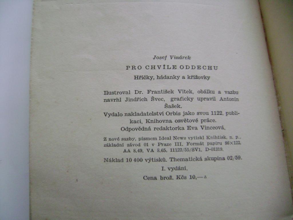 Josef Vinárek: Pro chvíle oddechu (1955) (A)