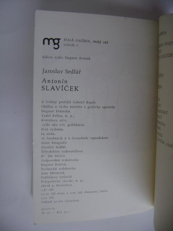Jaroslav Sedlář - Antonín Slavíček (brožurka 1975) (A)