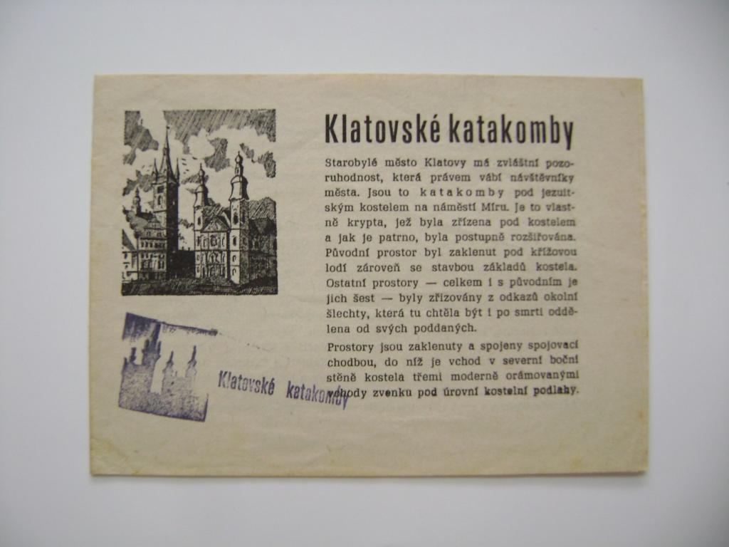 Klatovské katakomby letáček z r. 1975 (A)