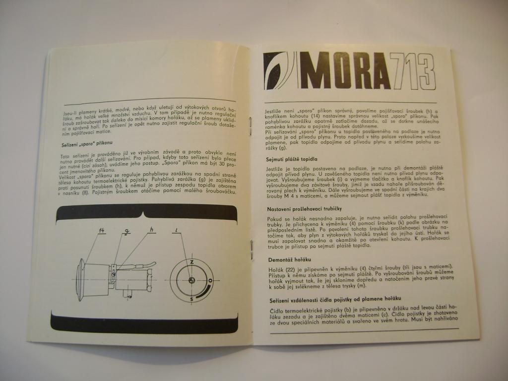 MORA 713 plynové topidlo Moravia Hlubočky návod 1975  (A)