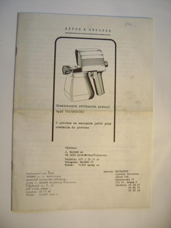 Elektrická stříkací pistol typ 150/250/350 návod k obsluze 1983 (A)