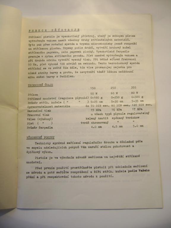 Elektrická stříkací pistol typ 150/250/350 návod k obsluze 1983 (A)