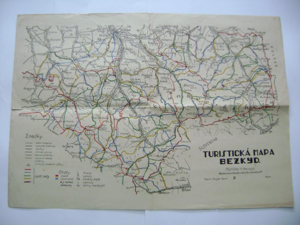 Stará turistická mapa Beskydy, Karel Riegler asi 1930 (A)
